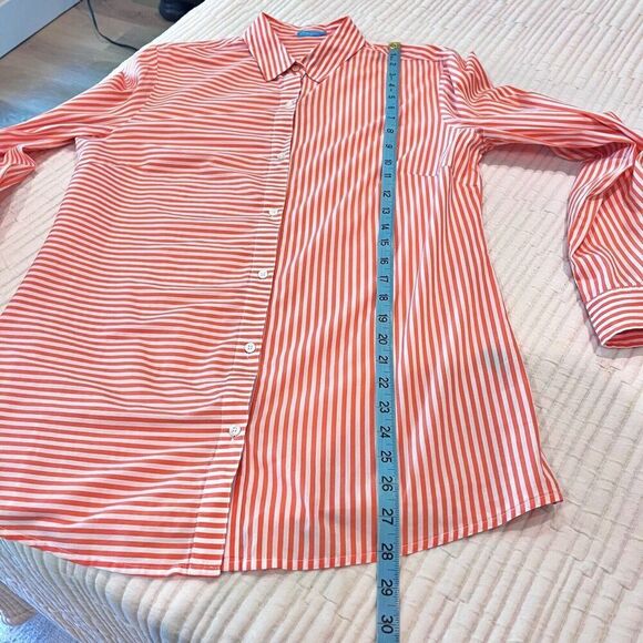 J. McLaughlin Striped Poplin Cotton Collared Blouse Top Womens M Orange White - Picture 9 of 10